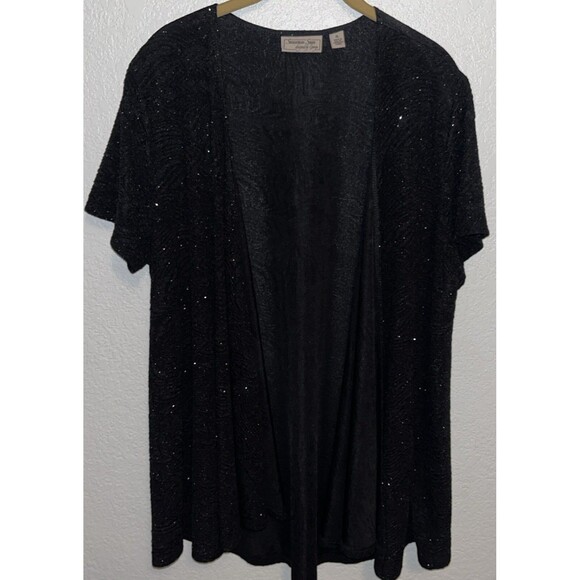 SIMONTON SAYS Open Front Cardigan Textured Shimmering Black Women Sz XL - Picture 4 of 6